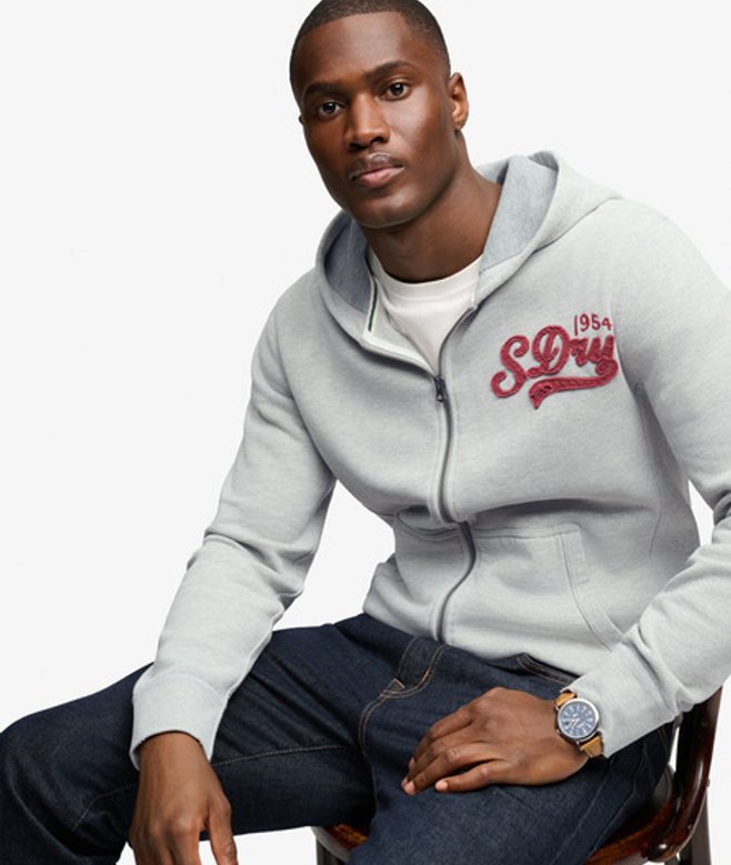 Superdry & Co Heritage Applique Hoodie met Rits Relaxed Pasvorm Light Grey Grootte: L