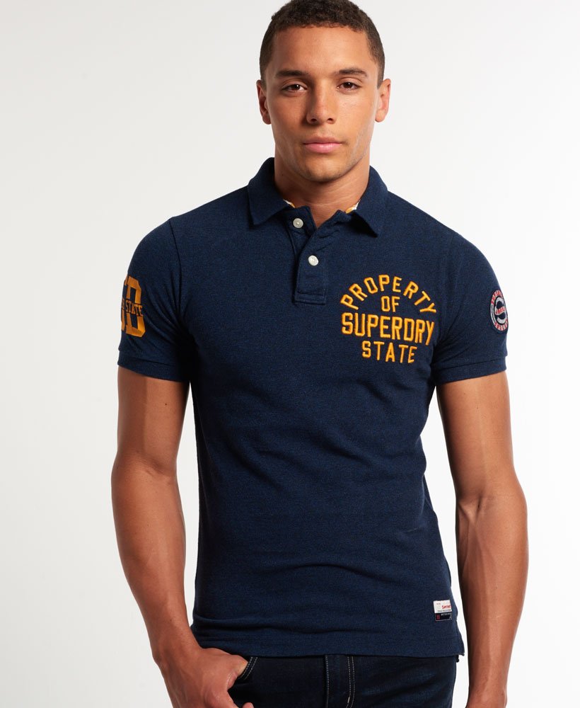 mens Super State Pique Polo Shirt in Echo Blue Grindle | Superdry