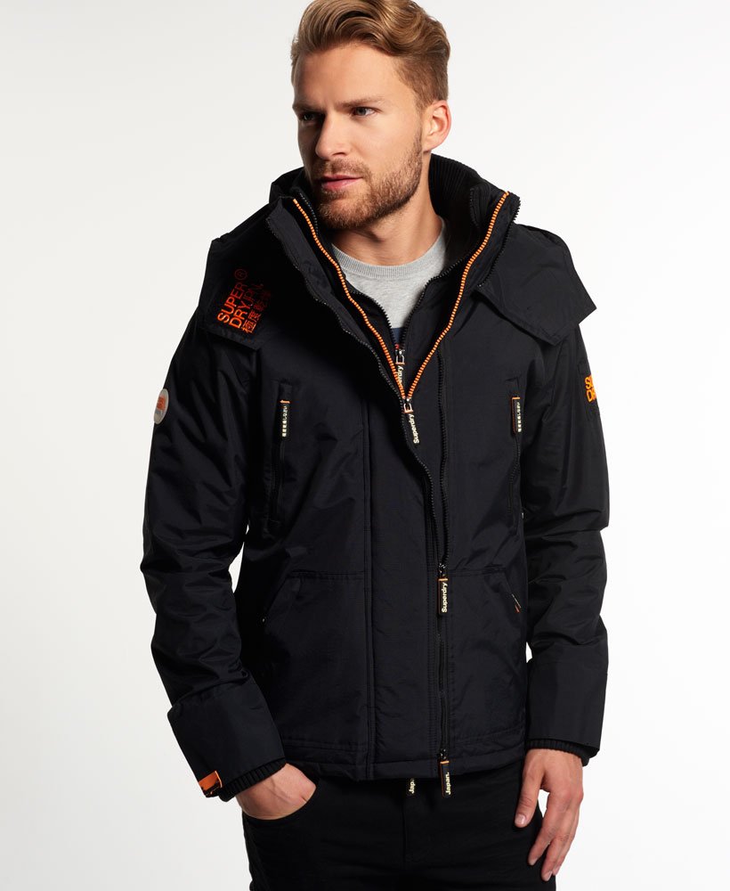 mens Hooded Arctic Wind Attacker in BLACK/FLURO ORANGE | Superdry