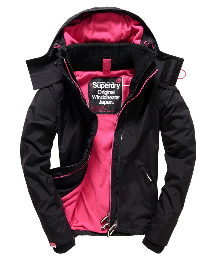 womens Pop Zip Hooded Arctic Windcheater Jacket in BLACK/BLACK