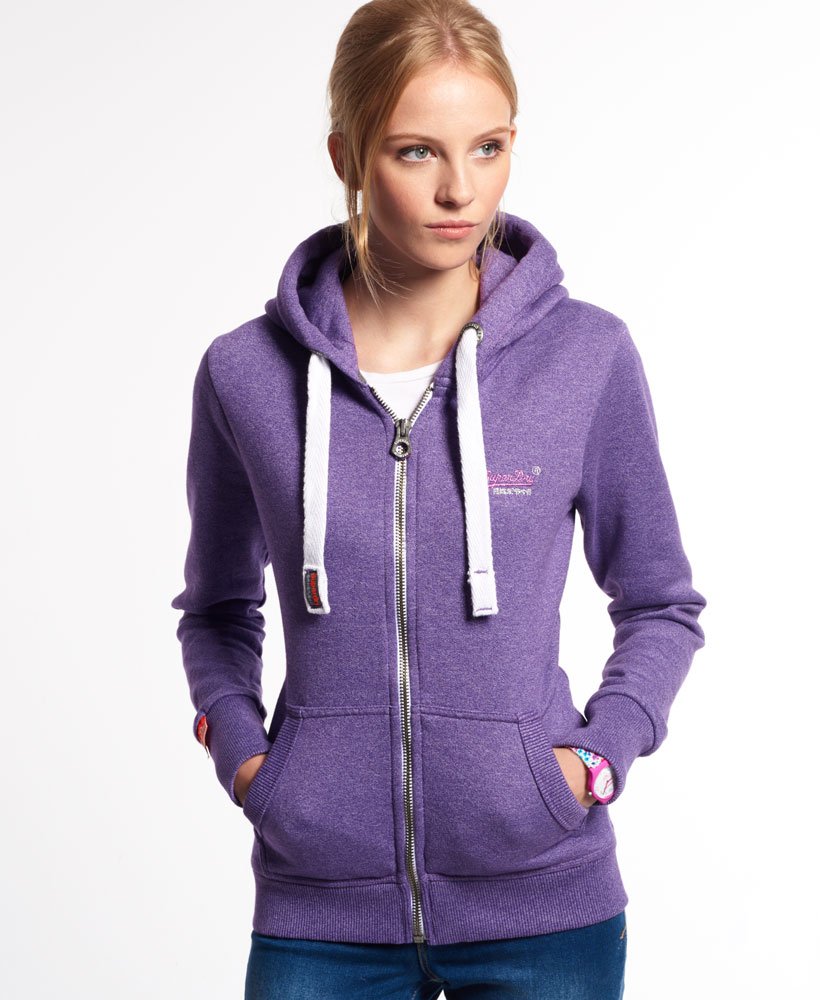 womens Orange Label Primary Zip Hoodie in POLO PURPLE GRIT JASPE | Superdry  US
