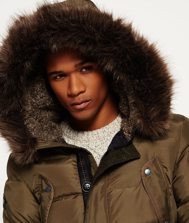 Parka Chinook Superdry Pour Homme – Fausse Fourrure – Coupe Olive Vert – Style Décontracté Et Chaud