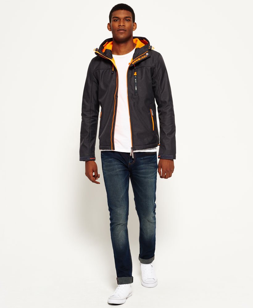 mens Hooded SD-Windtrekker Jacket in DARK GREY MARL/FLURO ORANGE