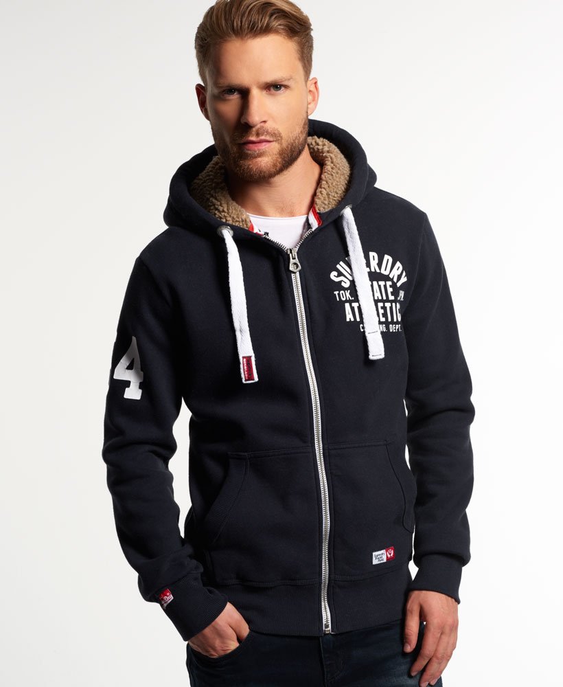 mens Track & Field Winter Zip Hoodie in Truest Navy | Superdry US