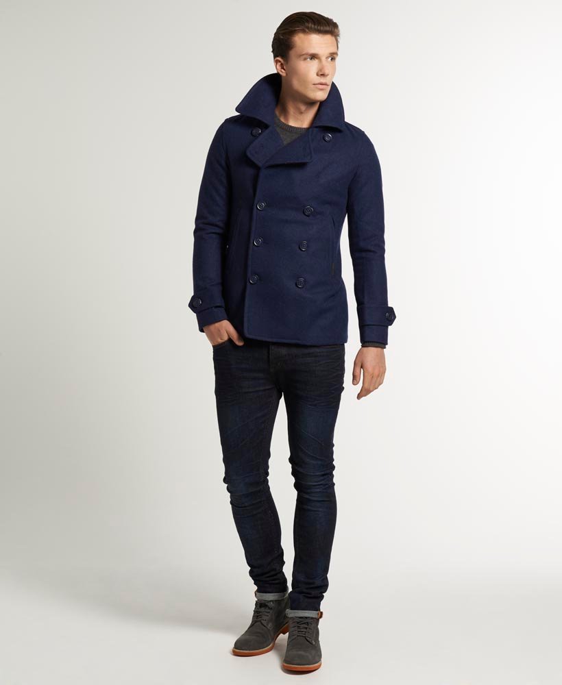 mens Commodity Slim Pea Coat in NAVY MARL | Superdry CA-EN