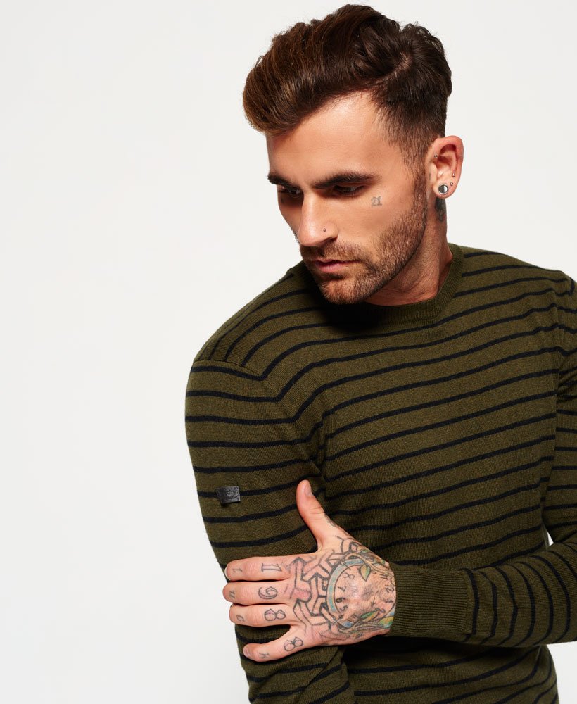 mens Orange Label Stripe Crew Neck Jumper in Pine/Charcoal