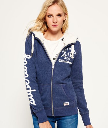 Borg hoodie met rits en appliqué Image 2