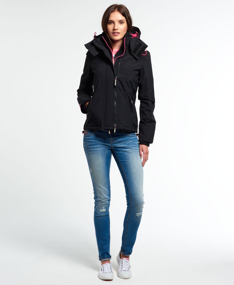 womens Pop Zip Hooded Arctic Windcheater Jacket in BLACK womens Pop Zip Hooded Arctic Windcheater Jacket in BLACK