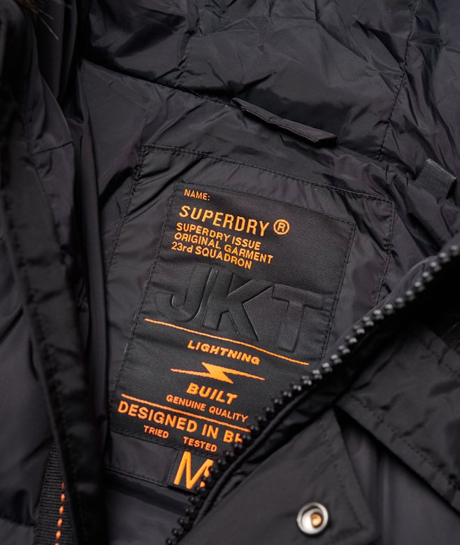 mens Longline Down Chinook Parka Jacket in Black Superdry UK