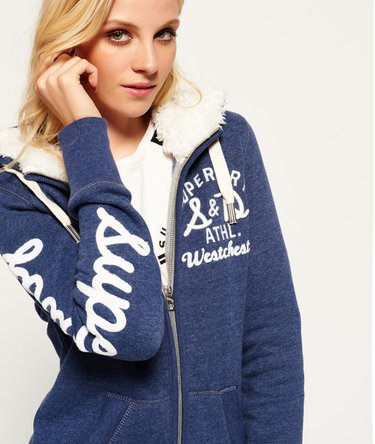Borg hoodie met rits en appliqué Image 1