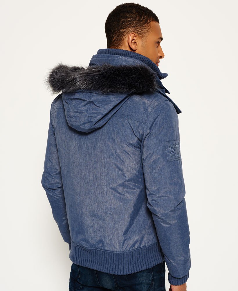 mens Microfibre Faux Fur Hooded SD-Windbomber Jacket in Navy Marl
