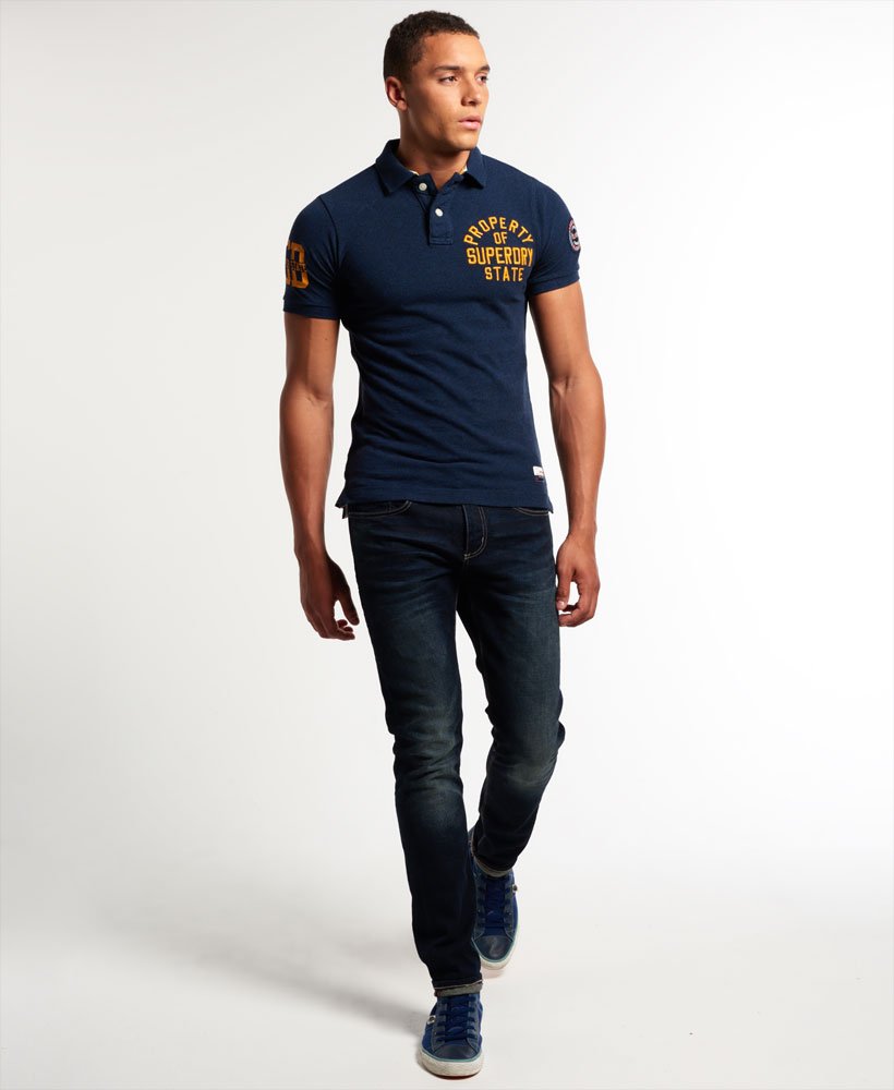 mens Super State Pique Polo Shirt in Echo Blue Grindle | Superdry