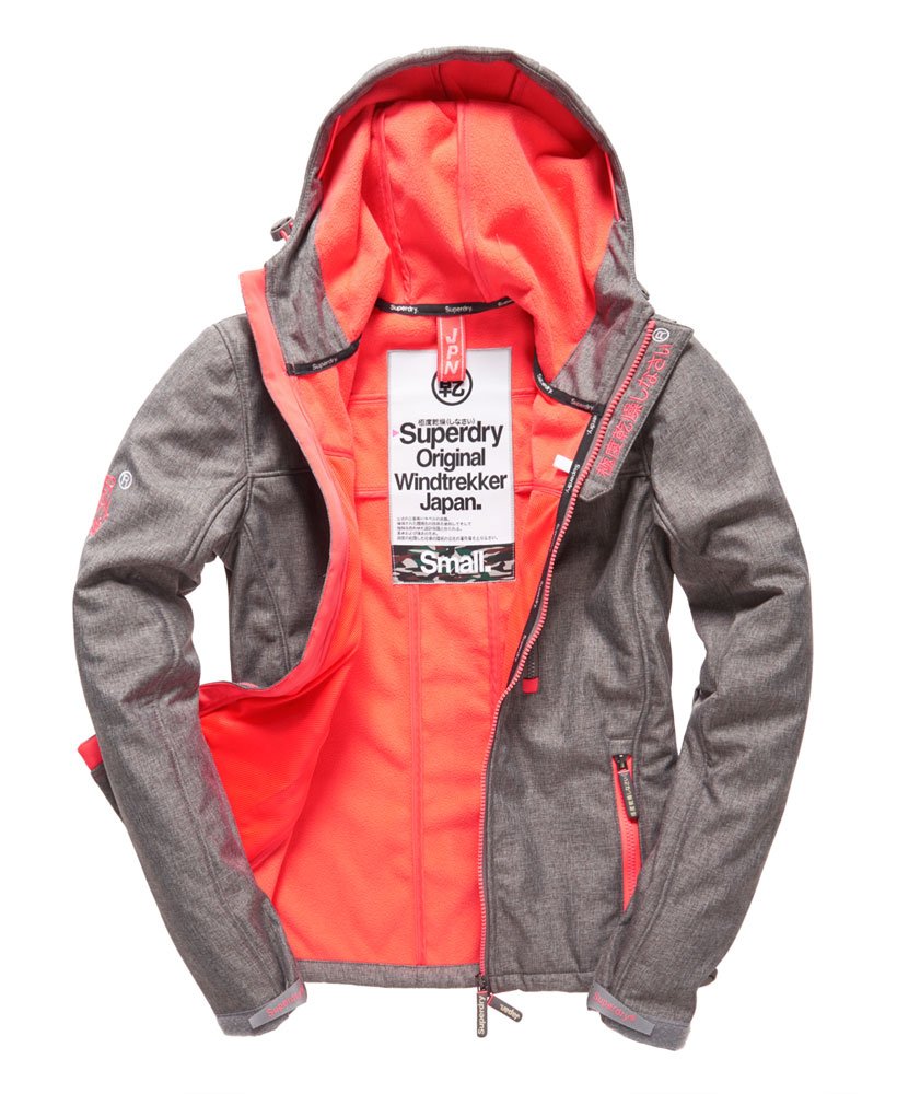 womens Hooded Windtrekker Jacket in GREY MARL/LIGHT CORAL