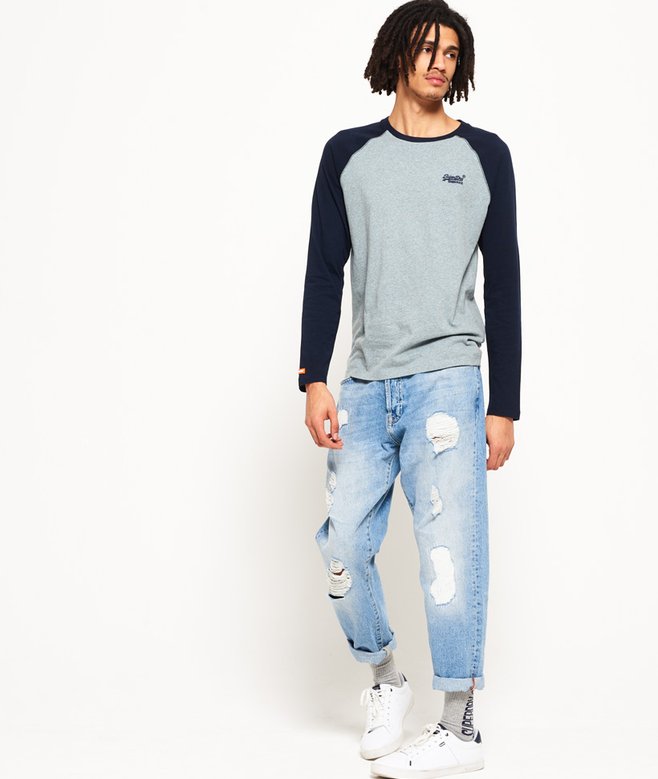 Mens - Orange Label Sport Stripe Long Sleeve T-Shirt In Silver Space Dye Grit | UK