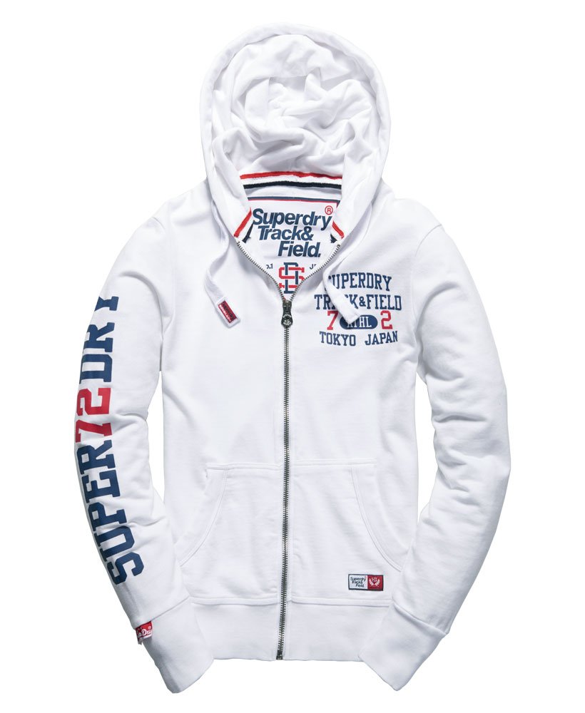 mens Track & Field Lite Zip Hoodie in OPTIC | Superdry US