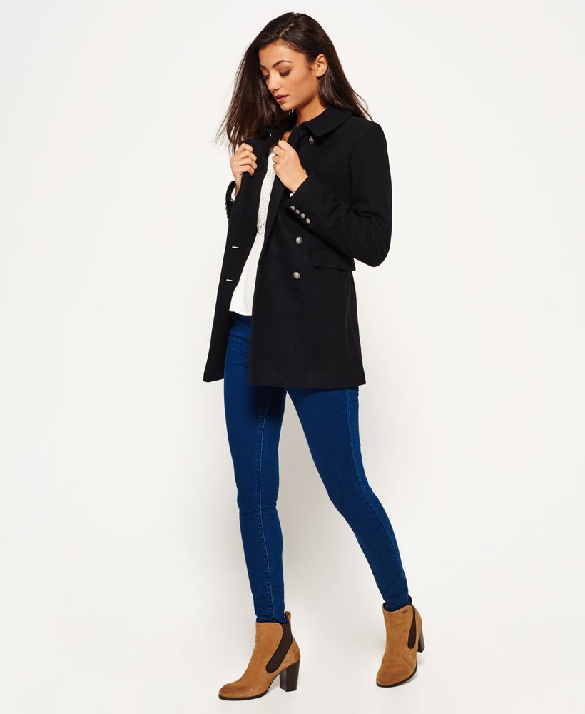womens Military Pea Coat in Black | Superdry US