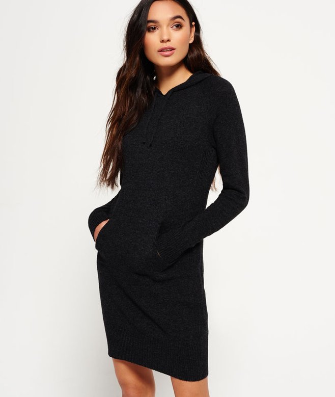 superdry knit dress womens Luxe Knitted Hoodie in CHARCOAL Zig zag