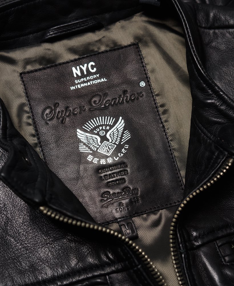 mens Classic Real Hero Biker Leather Jacket in Black | Superdry CA-EN