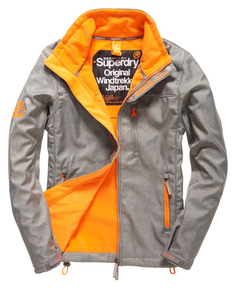 mens Windtrekker Jacket in LIGHT GREY MARL/FLURO ORANGE | Superdry UK