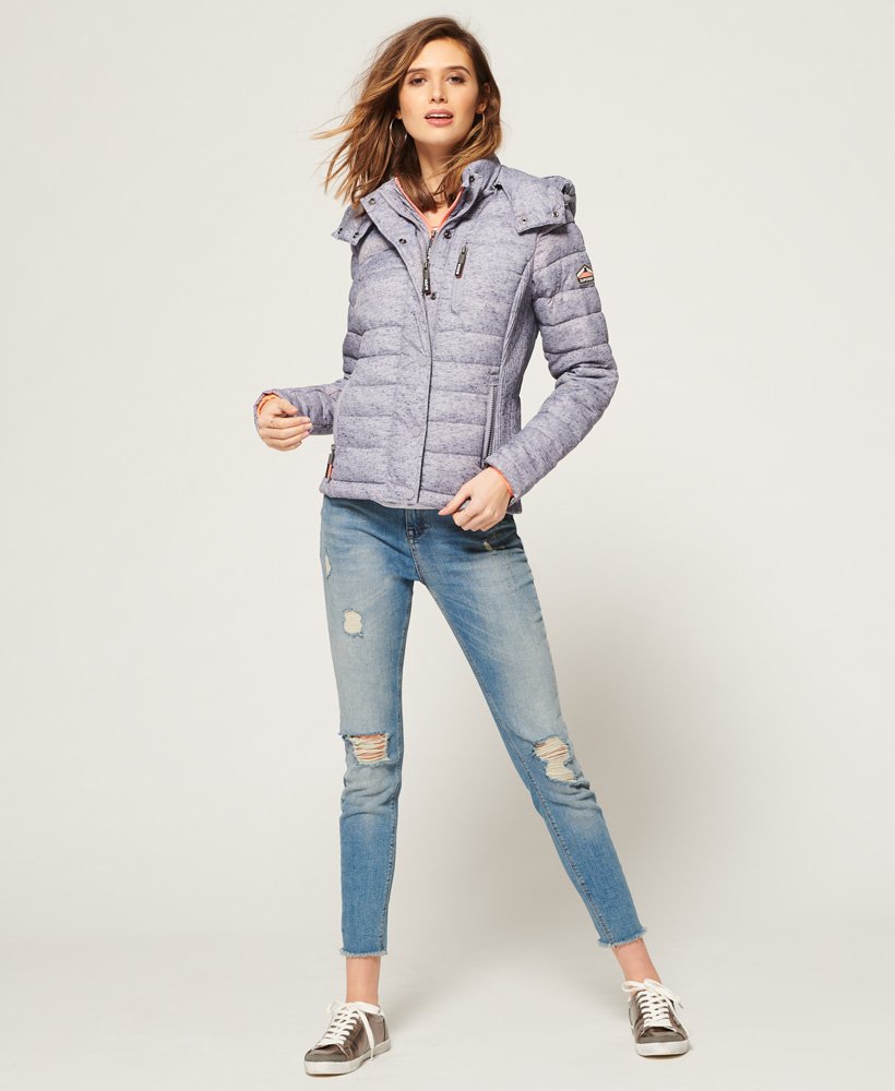 womens Fuji Slim Double Zip Hooded Jacket in Mid Grey Slub