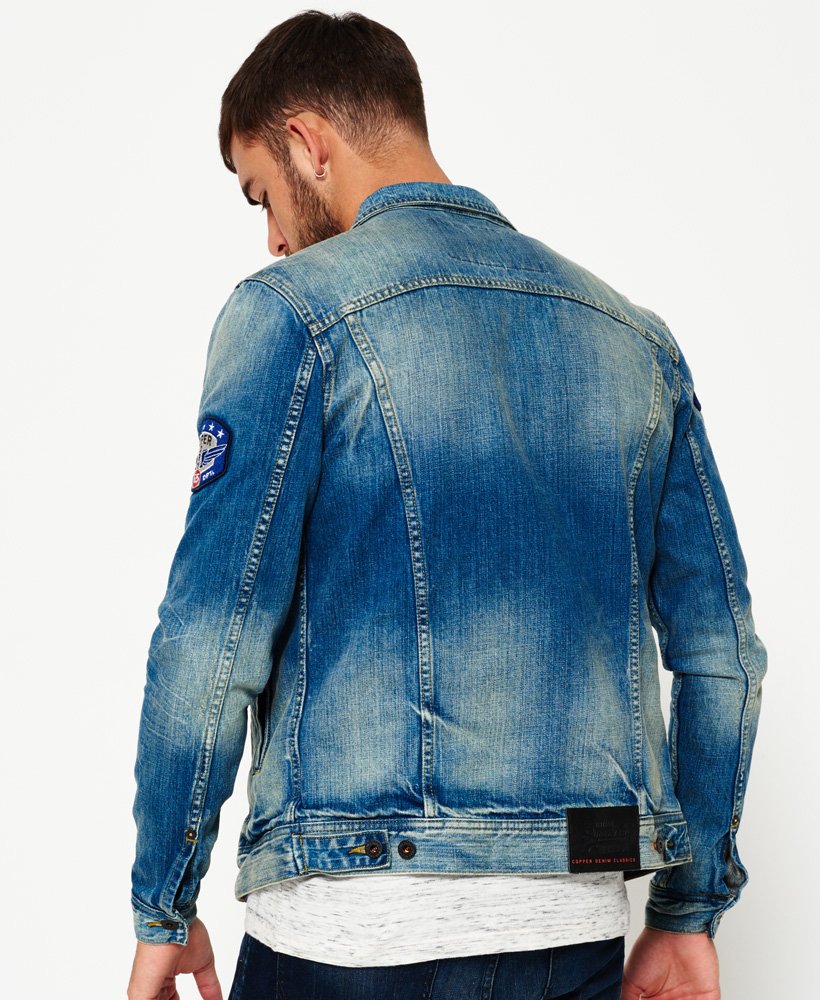 mens Rogue Patch Trucker Denim Jacket in Hammered Vintage