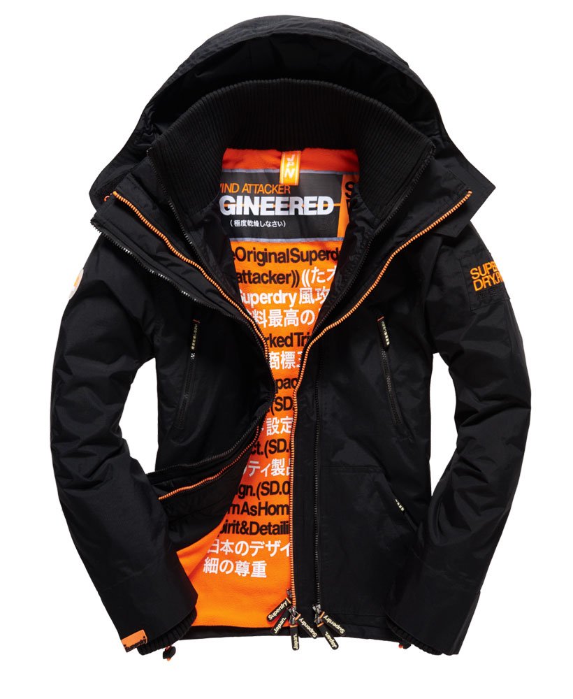 激安80%OFF‼️新品SecretJacketシークレットジャケットDarkRo mens Hooded Arctic Wind Attacker in BLACK/FLURO ORANGE | Superdry
