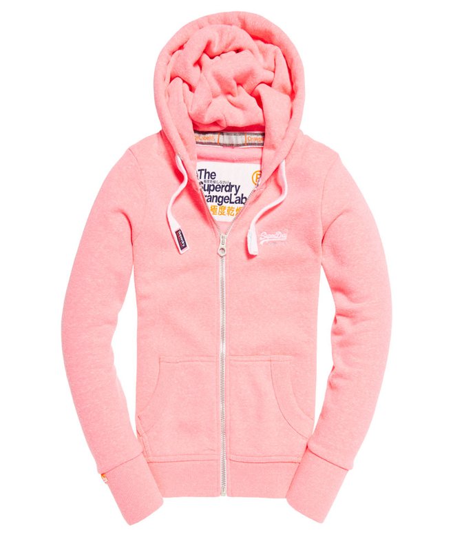 Sweat à Capuche Superdry Femme Taille 14 Orange - Polaire Intégrale Zippée - Occasion Parfait état