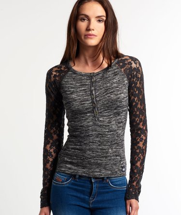Super Sewn Lace Sleeve Grandad Top Image 1