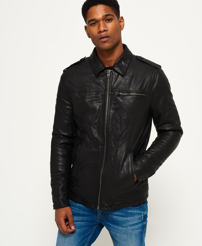 ジャケット・アウター   Jeans Leather Jacket mens Hero Benjamin Leather Jacket in Black | Superdry CA-EN