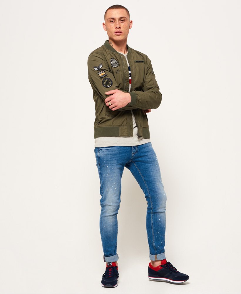 mens Rookie Aviator Patched Bomber Jacket in Washed Sage | Superdry US