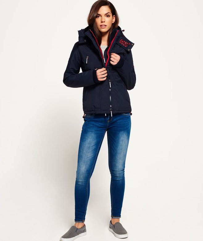 Veste Superdry Femme Capuche Fourrure - Bleu Marine - Taille UK 10 (Petit) - Occasion