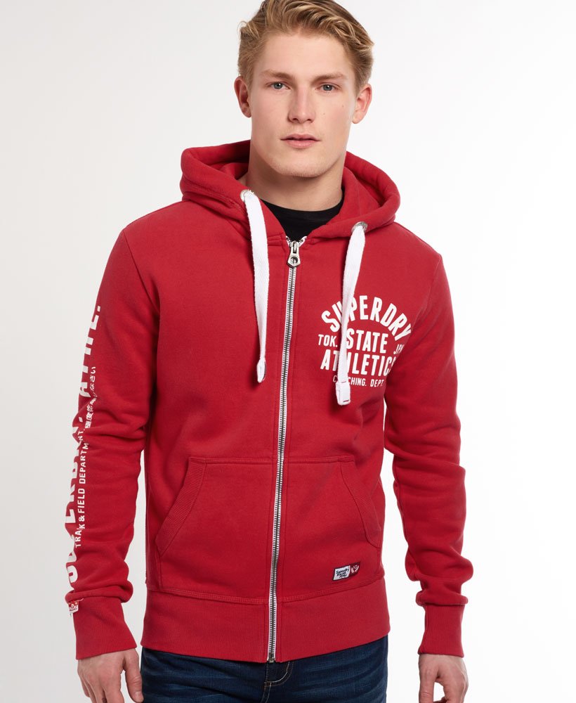 mens Track & Field Zip Hoodie in INDIANA RED | Superdry US