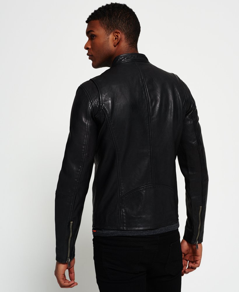 mens Classic Real Hero Biker Leather Jacket in Black | Superdry CA-EN