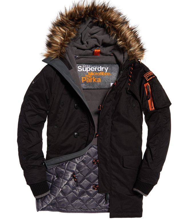 mens Microfibre Parka Coat in Black Superdry UK