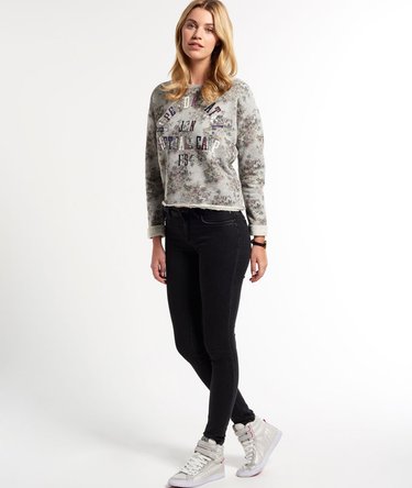Sequin Logo Floral Crop Sweat Top Image 3