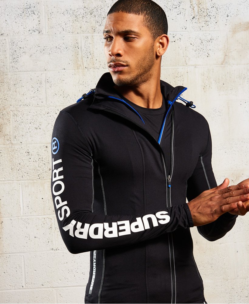 mens Sports Athletic Panel Zip Hoodie in Black | Superdry CA-EN