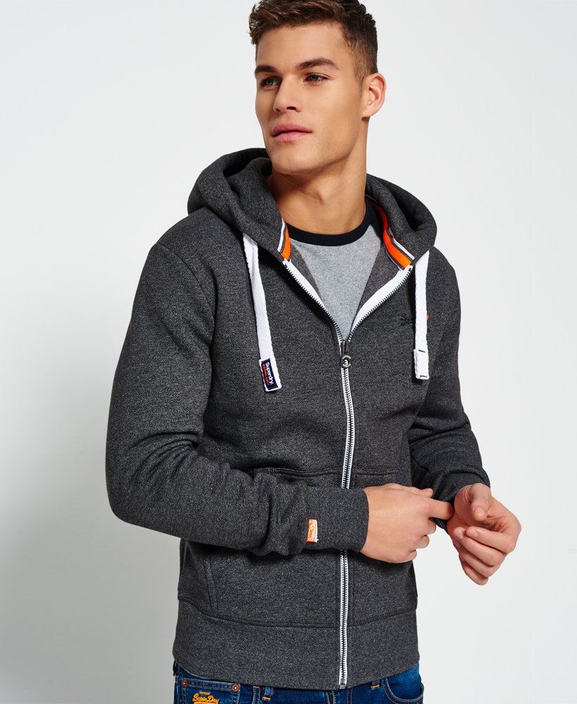 mens Orange Label Zip Hoodie in Low Light Black Grit | Superdry US