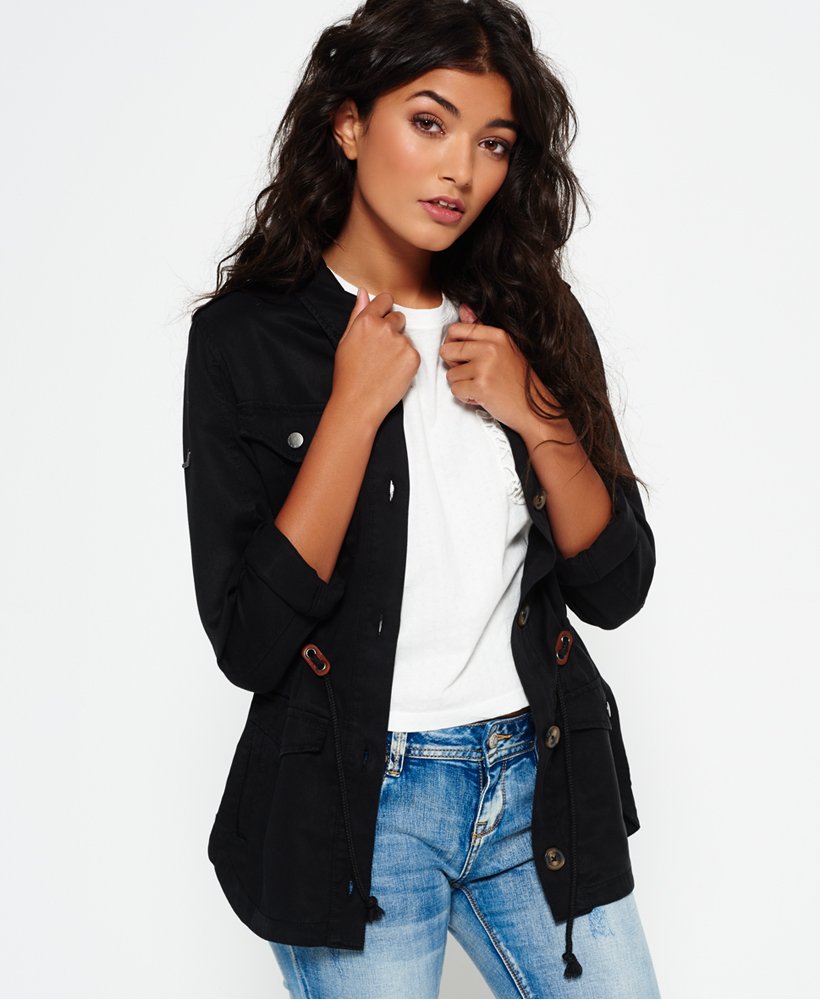 womens Luxe Utility Shirt Jacket in Washed Black | Superdry US
