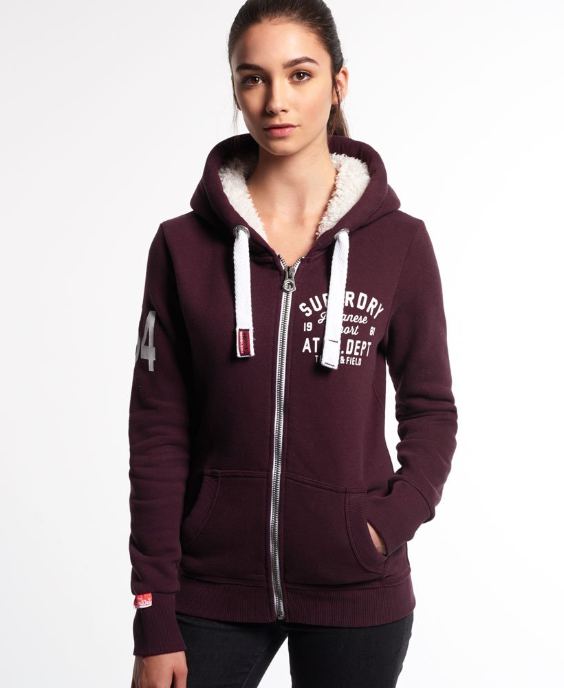 womens Track \u0026 Field Faux Fur Lined Zip Hoodie in FIG | Superdry US