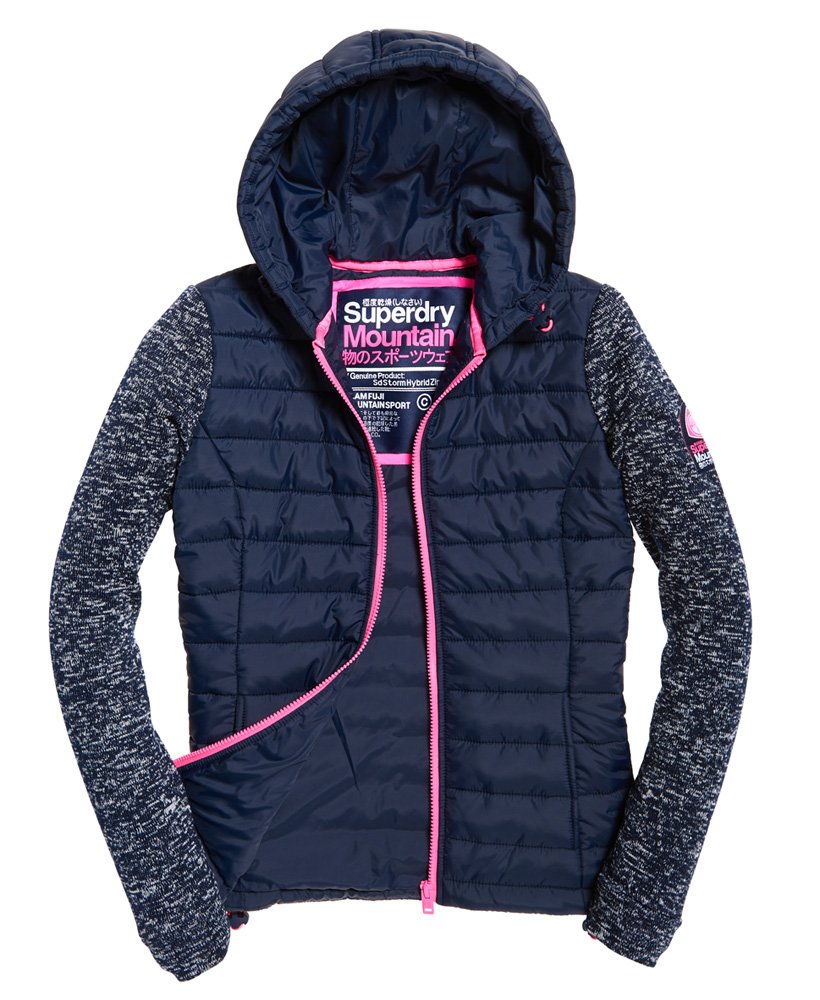 【WOMEN'S】STORM FLEECE HYBRID PRIMALOFT womens Superdry Storm Hybrid Zip Hoodie in Dark Navy/Dark Navy