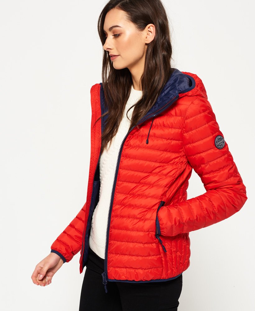womens Core Down Hooded Jacket in RED | Superdry US