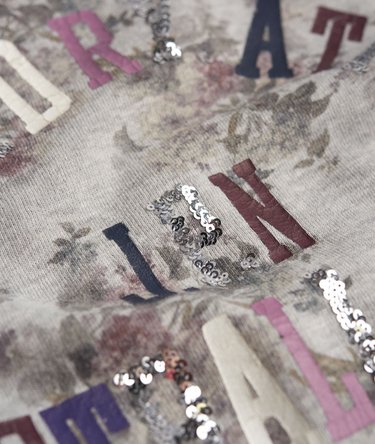 Sequin Logo Floral Crop Sweat Top Image 6