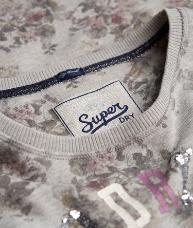 Sequin Logo Floral Crop Sweat Top Image 5