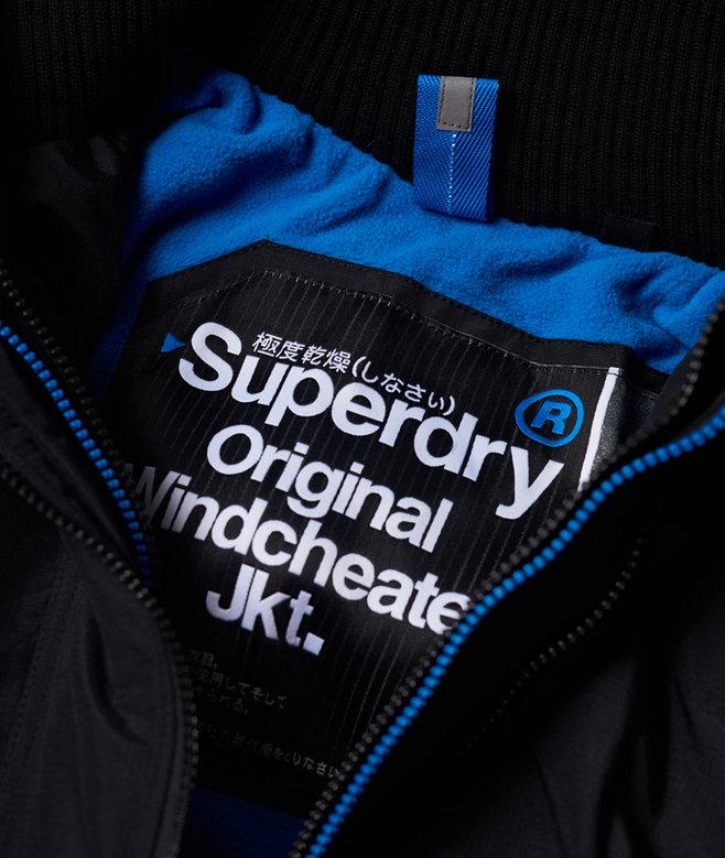 mens Pop Zip Hooded Arctic Windcheater in BLACK/DENBY BLUE