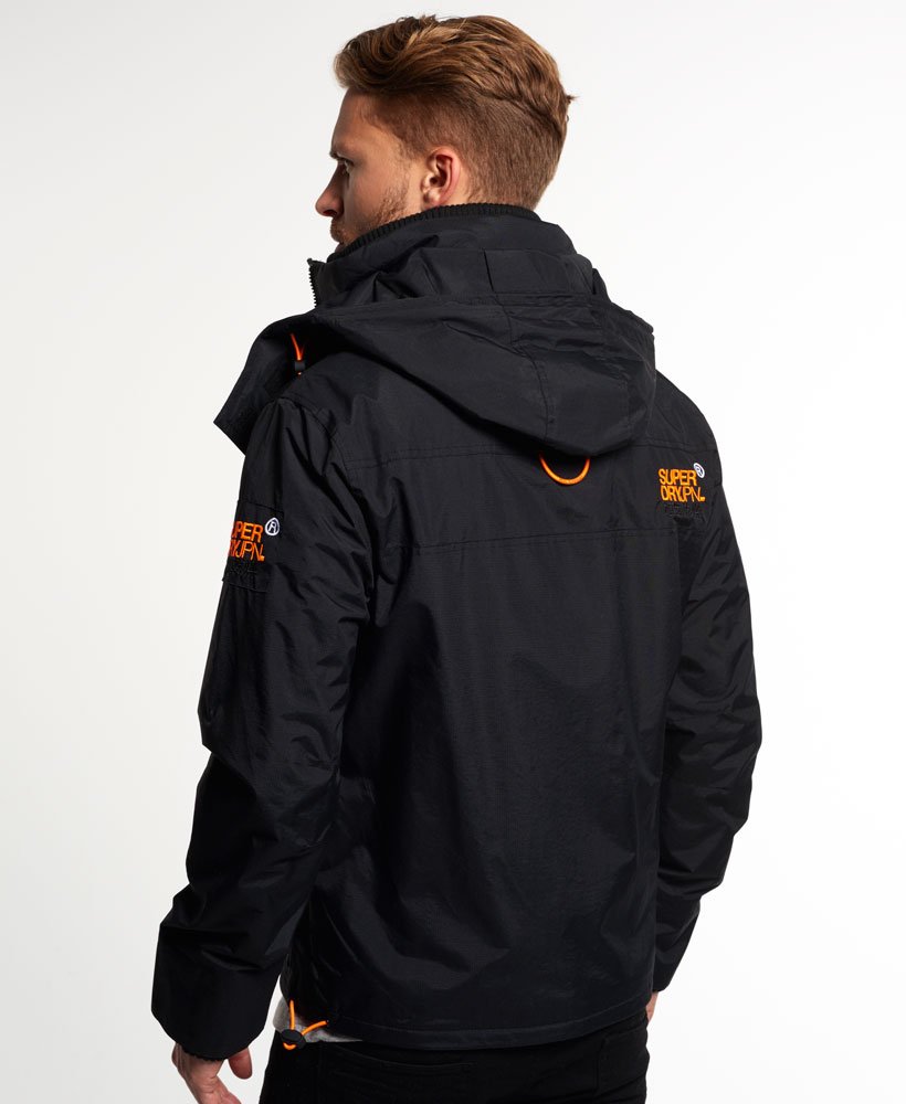 mens Hooded Arctic Wind Attacker in BLACK/FLURO ORANGE | Superdry