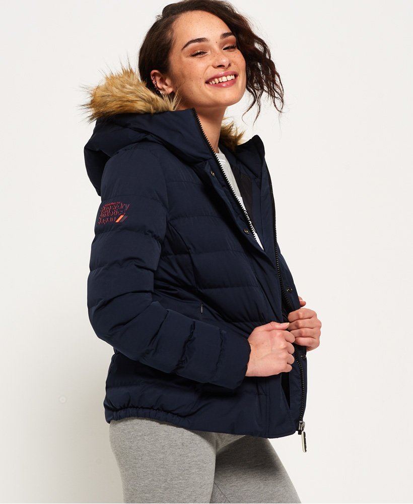 womens Arctic Faux Fur Hooded Jacket in Navy | Superdry UK