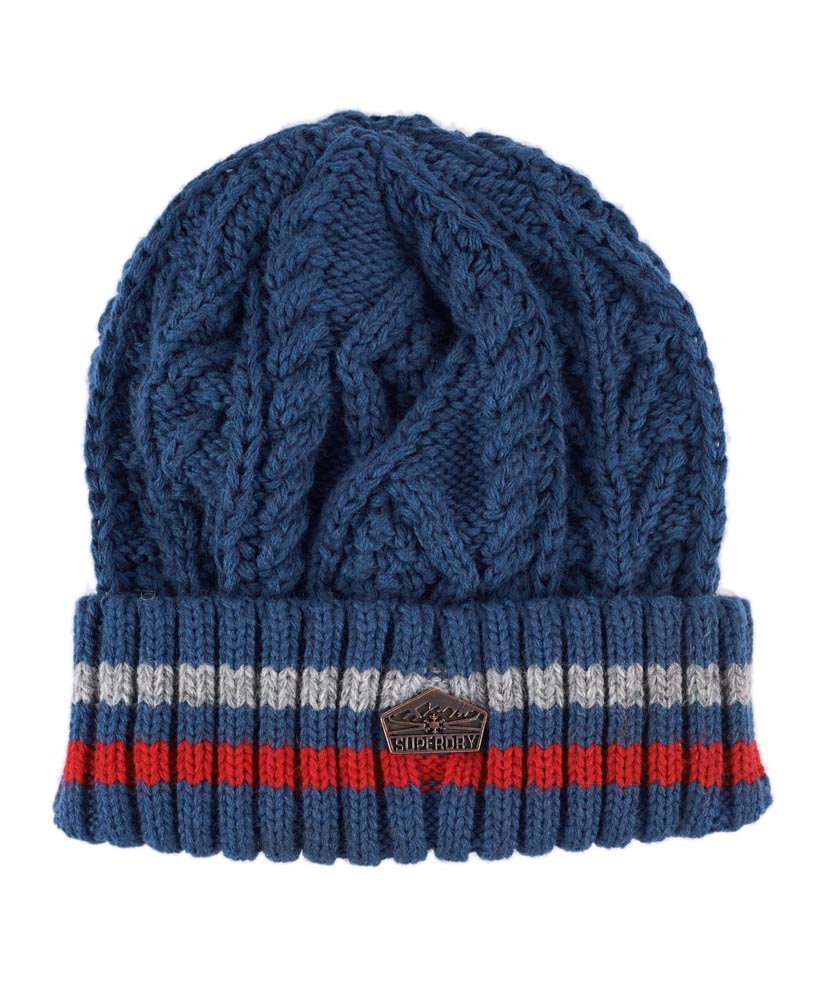 Unisex Tri Colour Cable Beanie in SLALOM BLUE | Superdry US