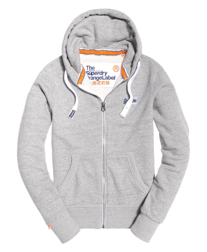 mens Orange Label Zip Hoodie in Pearl Grey Grit | Superdry US