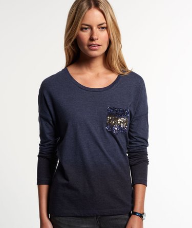 Ombre Sequin Pocket Long Sleeve Top Image 1