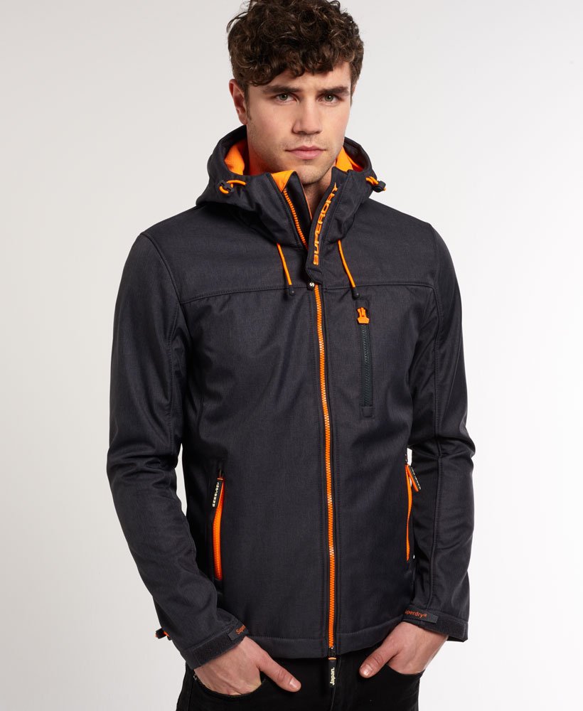 mens Hooded Windtrekker Jacket in DARK GREY MARL/FLURO